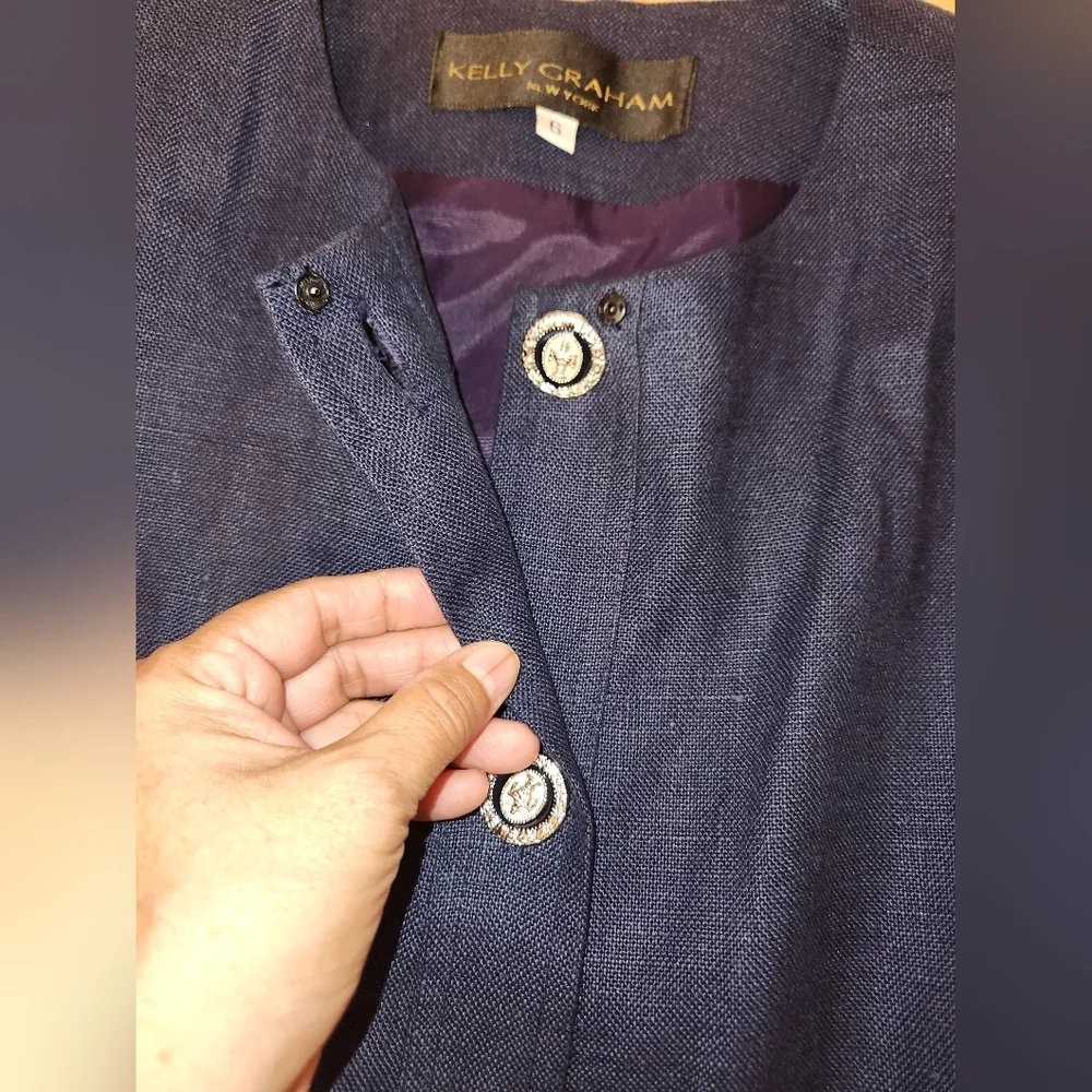 VTG KELLY GRAHAM 100% Linen Navy Blue Dress, size 6 - Picture 6 of 13